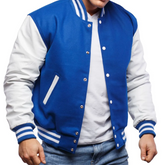 Mens Blue White Varsity Jacket-Front View